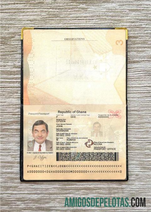 Foto do passaporte de Gana exemplo real